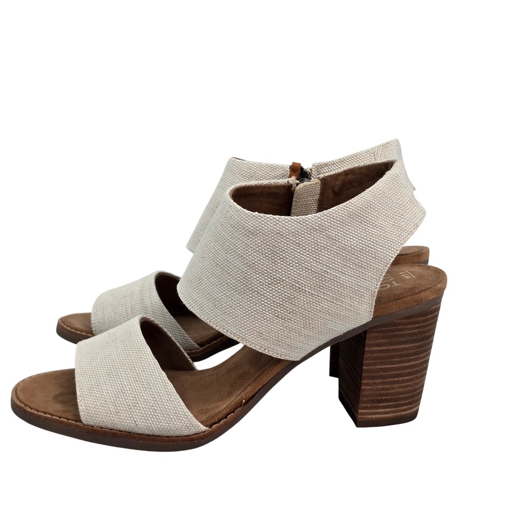 TOMS Majorca Cutout Sandal Birch Cream Textile Block Heel Size 11 10009814
